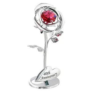 Modern 40th Anniversary Silver Plated Flower with Red Swarovski Crystal Glass