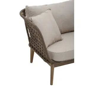 Interiors by Premier Rattan Chaise Lounge, Wooden Airy Chaise Lounge for Living Room, Bedroom, Lounger with Grey Cushioning