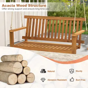 Costway Acacia Wood Porch Swing 2-Person Outdoor Patio Hanging Chair w/ Backrest