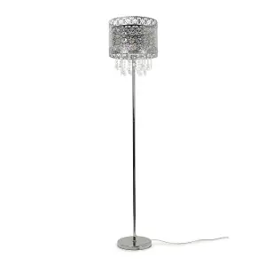 ValueLights Enna Silver Moroccan Style Floor Lamp with Acrylic Jewel Droplet Drum Lampshade - Bulb Included