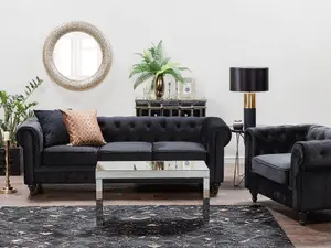 Velvet Living Room Set Black CHESTERFIELD