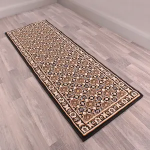 Traditional Black Bordered Floral Rug For Dining Room-60cm X 110cm