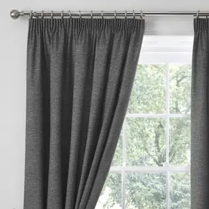 Pembrey Textured Pair of Pencil Pleat Curtains With Tie-Backs