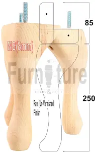 QUEEN ANNE WOODEN LEGS 250mm HIGH SET OF 4 RAW WOOD REPLACEMENT FURNITURE FEET  M8