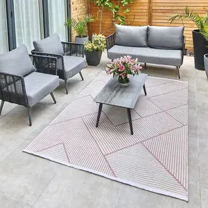 Pink Outdoor Rug, Geometric Striped Stain-Resistant Rug For Patio Decks, 3mm  Modern Outdoor Area Rug-160cm X 220cm