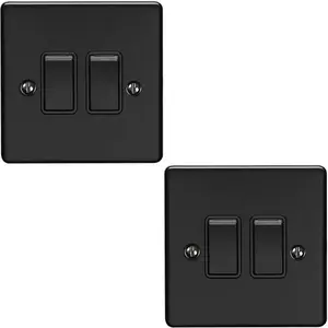 2 PACK 2 Gang Double Metal Light Switch MATT BLACK 2 Way 10A Black Trim