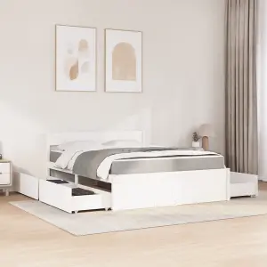 Berkfield Bed with Drawers and Mattress White 140x200 cm Solid Wood Pine