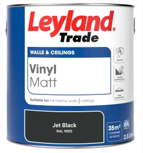 Leyland Trade Vinyl Matt Walls & Ceilings Emulsion Paint Jet Black (RAL 9005) 2.5L