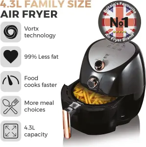 Rose Gold 1500W 4.3 Litre Manual Air Fryer