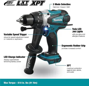 Makita DHP458 18v Combi Hammer + DTW251 18v Impact Wrench + 2 x 3.0ah + Charger