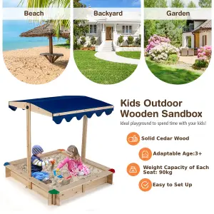 Costway Kids Wooden Sandbox Outdoor Children Play Sandpit w/ Height-adjustable Canopy