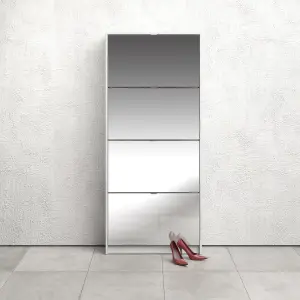 Shoes Shoe cabinet w. 4 mirror tilting doors and 2 layers White