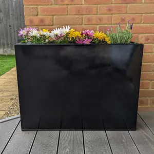 80cm Long Zinc Platinum Black 60cm Tall Trough Planter