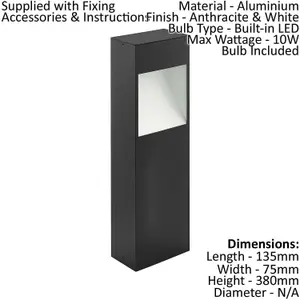 IP44 Outdoor Pedestal Light Anthracite & White Square Post 10W Built in LED