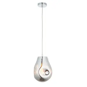 Luminosa Perugia Single Pendant Ceiling Lamp, Chrome Metallic Glass, Chrome Plate