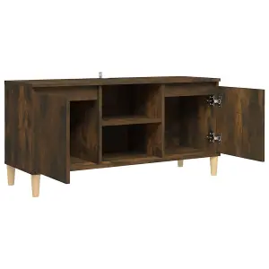 Berkfield TV Cabinet with Solid Wood Legs Smoked Oak 103.5x35x50 cm