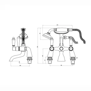 ENKI, Downton, BT0608 Bath Shower Mixer Tap With White Ceramic Levers English Gold