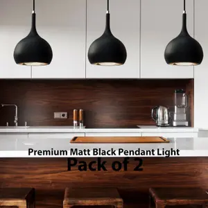 Hanging Ceiling Pendant Light 2x Matt Black & Copper Kitchen Lamp Built in LED