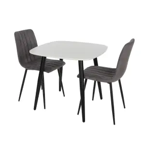 Core Products Aspen White 80cm Square Dining Table with 2 Grey Fabric Straight Stitch Design Chairs