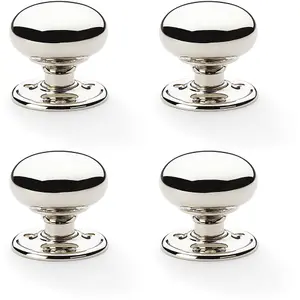 4 PACK - SOLID BRASS Mortice Smooth Mushroom Door Knob - Polished Nickel 51mm Diameter