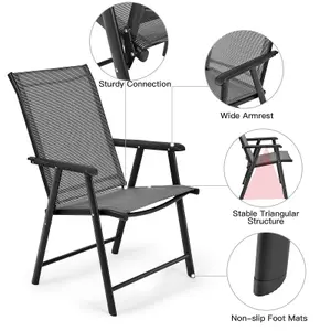 Costway Set of 2 Folding Chairs Outdoor Dining Garden Chairs Armchair with Armrests