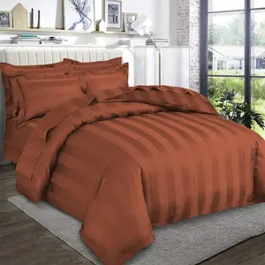 Renze Microfiber 250 TC Reversible Stripe Duvet Cover Set with Pillowcases Rust / Double Duvet Cover + 2 Standard  Pillowcases