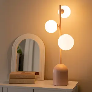 ValueLights Marlow Blush Pink 3 Way Bedside Table Lamp with Glass Globe Lampshades Living Room Bedroom Light