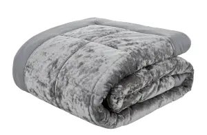 Catherine Lansfield Bedroom Crushed Velvet Quilted 220x220cm Bedspread Silver Grey