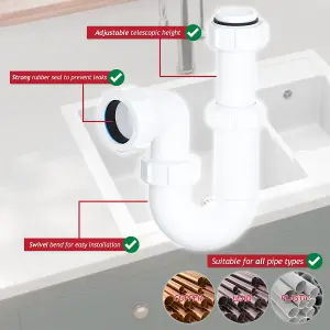 SPARES2GO Telescopic Sink P Trap Basin Swivel Plumbing Waste Pipe Kit (32mm / 1.25")