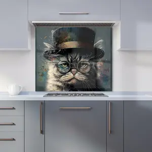 Selkirk Rex Cat With Glasses Splashart Premium Glass Kitchen Splashback W700mm x H750mm