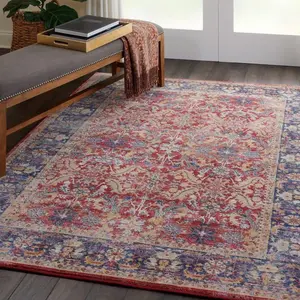 Red Traditional Persian Easy to Clean Floral Rug For Bedroom Dining Room Living Room -239cm X 300cm