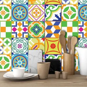 24 Pieces 15x15cm Classic Spanish Colourful Mixed 2 Tile Stickers