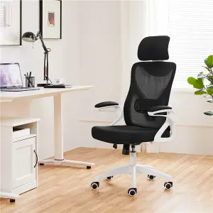 Yaheetech High Back Mesh Office Chair with Headrest and Armrest - White/Black