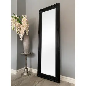 Sade Tall Solid Wood Framed Wall or Dressing Mirror Black