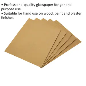 5 Pack Assorted Glasspaper Sheets - Versatile Sanding for Wood and Paint Finishes