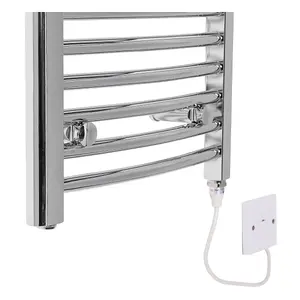 Right Radiators Electric Heated Towel Rail Radiator Curved Pre-filled Designer Ladder Warmer Chrome 700x400 mm