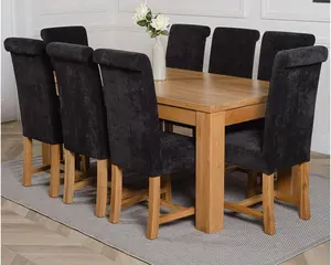 Dakota 182 x 92 cm Chunky Oak Large Dining Table and 8 Chairs Dining Set with Washington Black Fabric Chairs