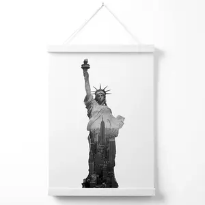 Abstract Statue of Liberty New York Black and White Photo Poster with Hanger / 33cm / White