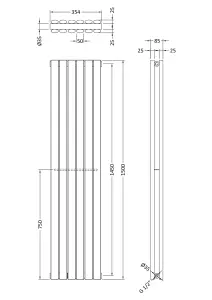 Vertical Double Panel Radiator - 1500mm x 354mm - 3099 BTU - Gloss White- Balterley