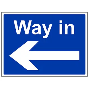 Way In Arrow Left Direction Sign - Adhesive Vinyl - 400x300mm (x3)