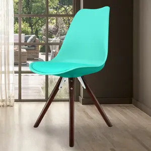 Soho Aqua Plastic Dining Chair with Pyramid Dark Wood Legs