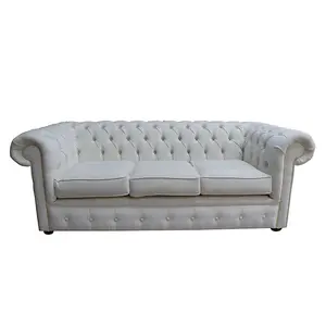 Chesterfield 3 Seater Sofa Pimlico Oyster Real Fabric In Classic Style