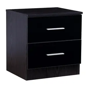 Eva 2 Drawer Bedside Table Black Oak/Gloss Black