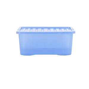 Wham Crystal Sparkle 4x 45L Plastic Storage Boxes with Lids Tint Sparkle Blue. Medium Size, Strong (Pack of 4, 45 Litre)