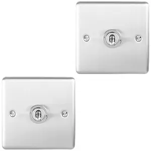 2 PACK 1 Gang Single Retro Toggle Light Switch SATIN STEEL 10A 2 Way Wall Plate