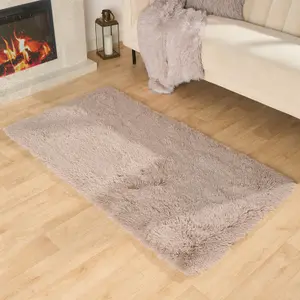 Fluffy Rug Anti-Slip Plain Shaggy Floor Mat, Natural - 120 x 170cm