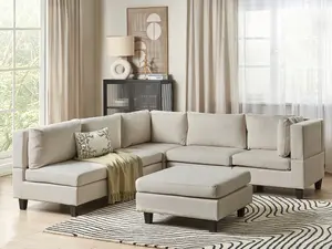 Modular Sofa Corner Sofa with Ottoman UNSTAD Light Beige Fabric Left Hand