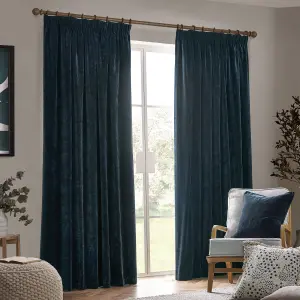 Yard Heavy Chenille Velvet Navy Pencil Pleat Curtains, 168 x 229cm