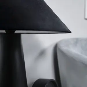 ValueLights Galvani Matt Black Cone Shaped Bedside Table Desk Lamp with Fabric Light Shade