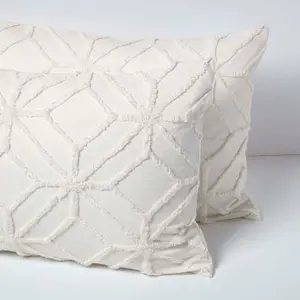 Homescapes White Diamond Cotton Tufted Duvet Cover Set, Single